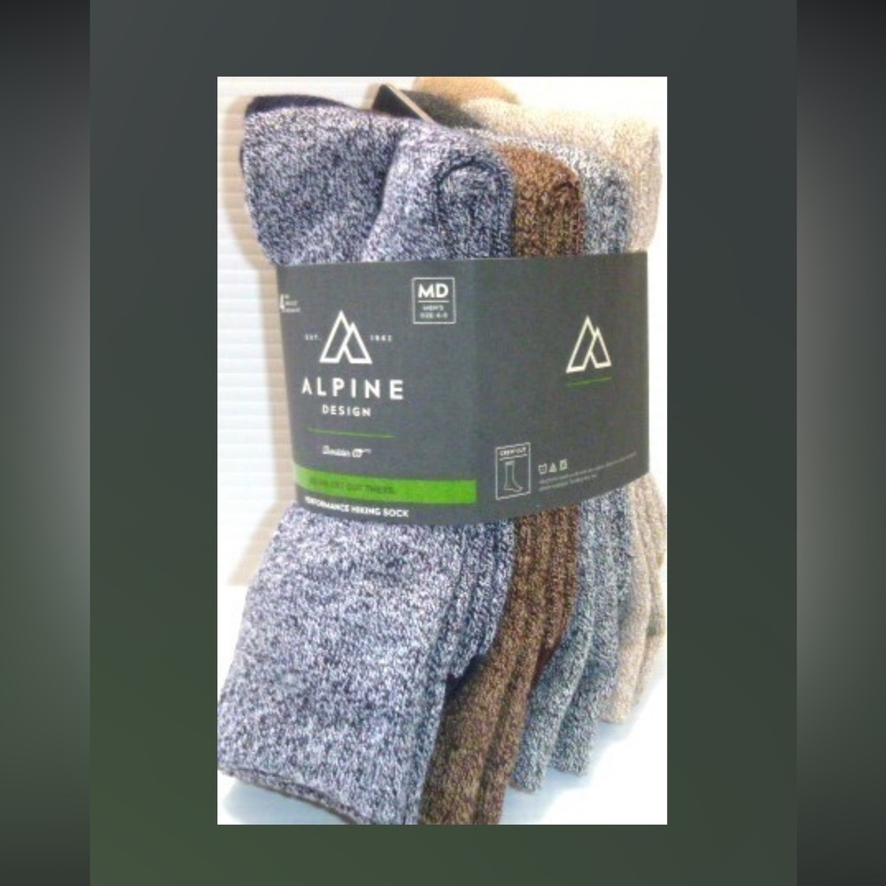 2Packs of ALPINE DESIGN PERFORMANCE HIKER CREW SOCKS - 4 PACK NEW